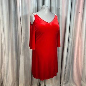 MSK Red Cold Shoulder Velvet Dress, 14